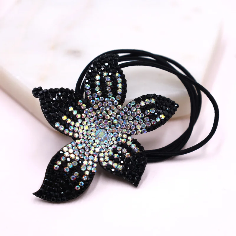 Jet Black FLower Ponytail Holder Hairband