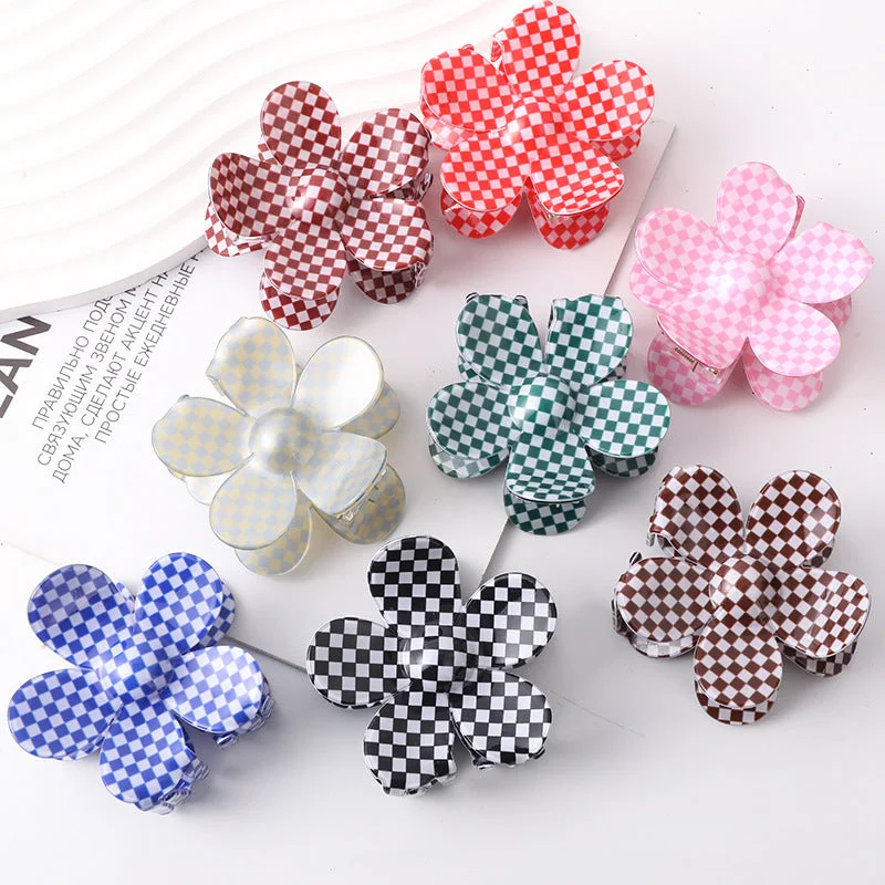 Wholesale Checkered Flower Colored Acrylic Hair Clips