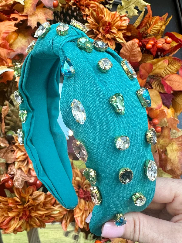 Luxury Multi Stones Headband in Teal