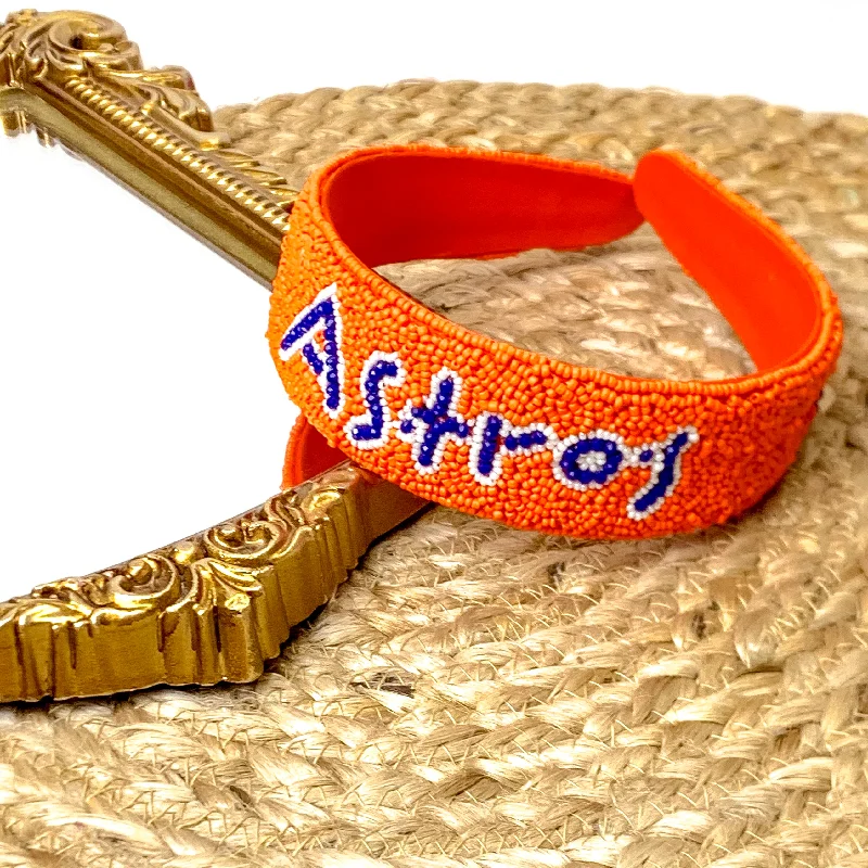 Team Spirit Astros Orange Seed Bead Headband with Navy Blue and White Stars