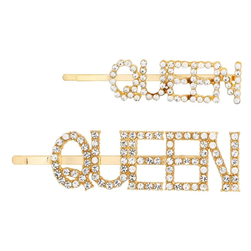 Pastel Collection Sparkly Letter Design Queen Hair Pins 2pcs