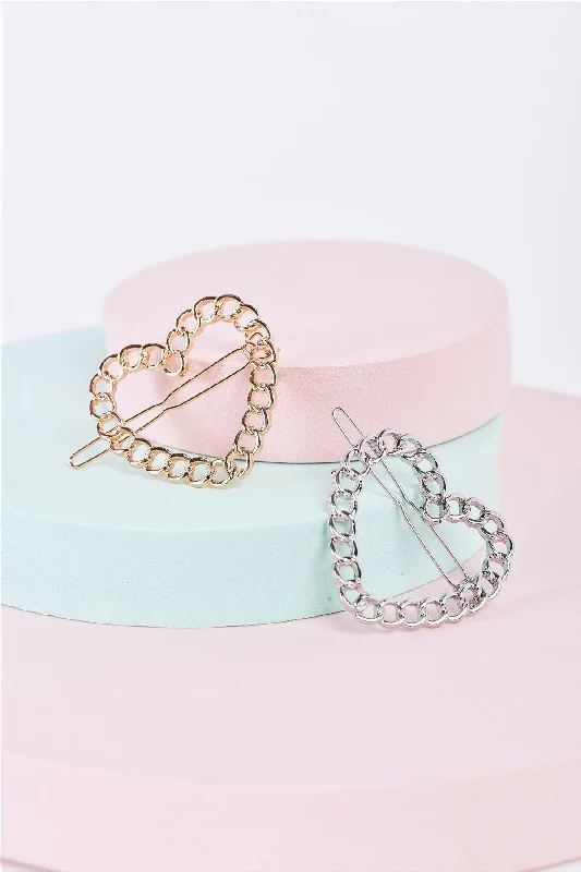 3pcs Gold Heart Chain Link Back Closure Hair Clip