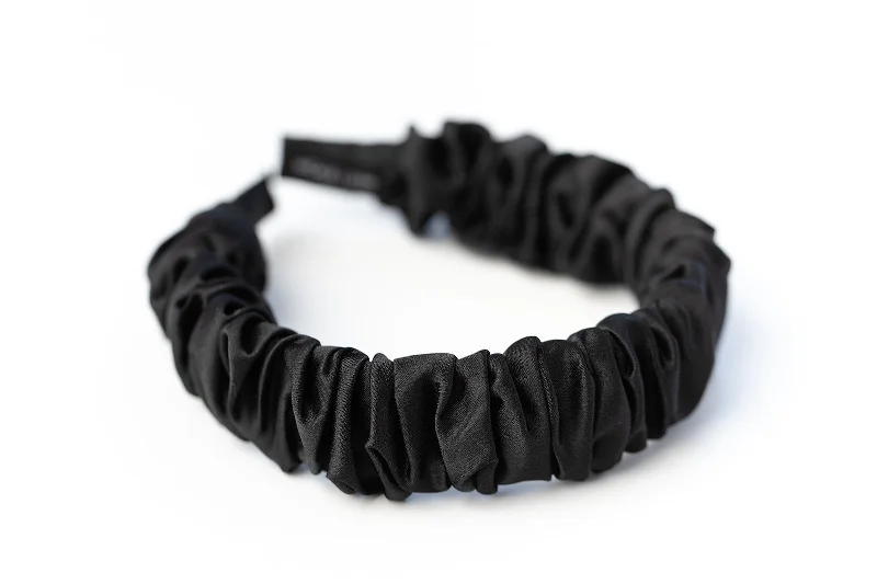 Black Satin Ruffle Headband