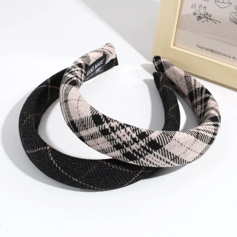 Wholesale Checkered Stripe Simple Sponge Wide Edge Hair Hoops