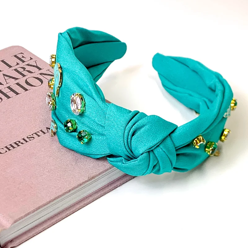 Teal Cowboy Hat and Boot Knotted Headband with Crystal Detailing