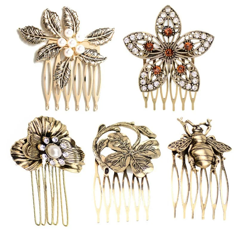 Wholesale vintage diamond hu'die hair comb pearl hairpin