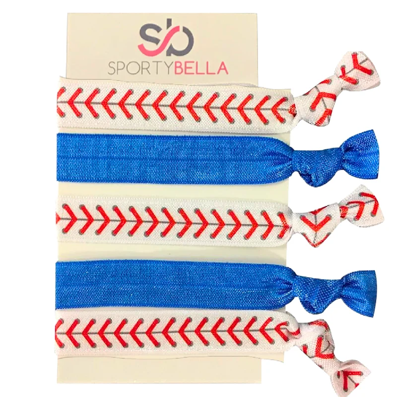 Girls Baseball Hair Ties Set- Blue