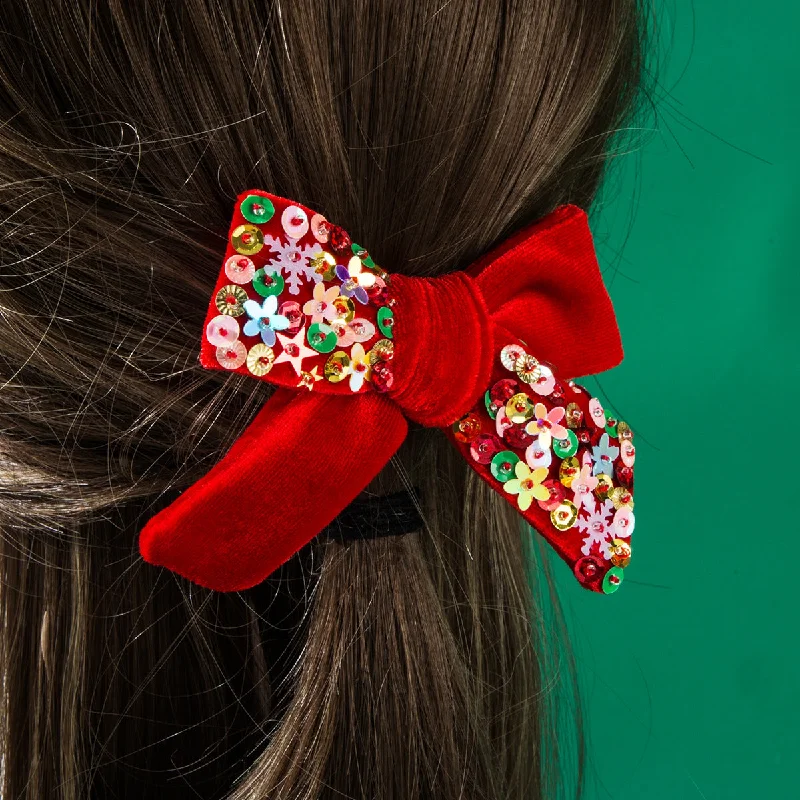 Wholesale Christmas Flannel Bow Spring Clip Hairpin