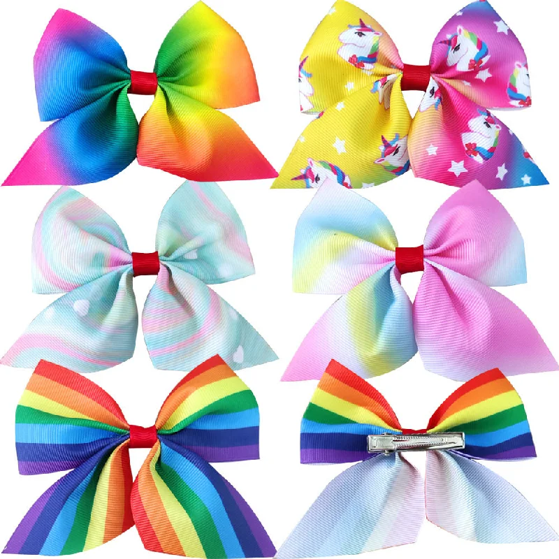 Wholesale Printed Rainbow Bow Hair Clip