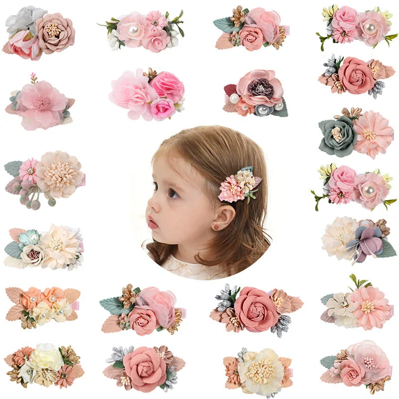 Wholesale Three Sets Pink Fake Head Flower Hair Clips