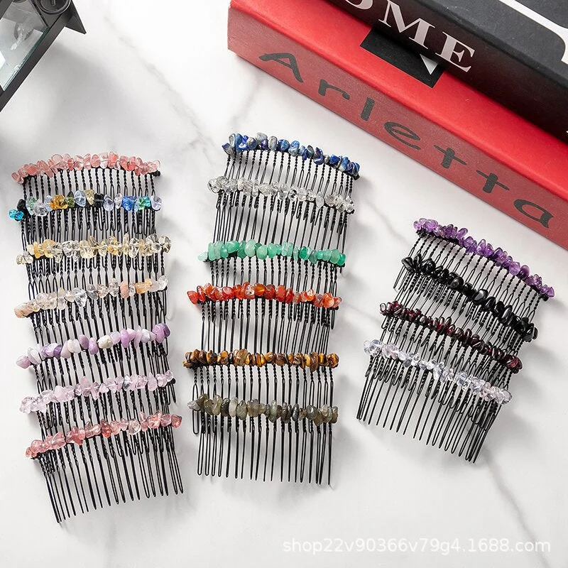 Wholesale Gravel Crystal 20 Teeth Black Hair Comb Metal Hair Clips