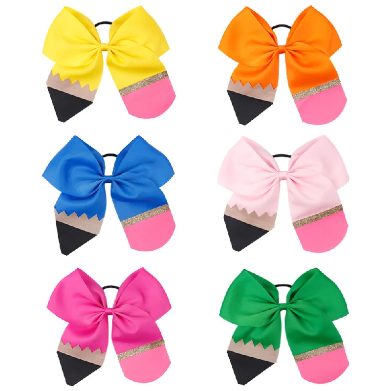 Wholesale Fabric Back to School Pencils Kids Bow Hair Clips