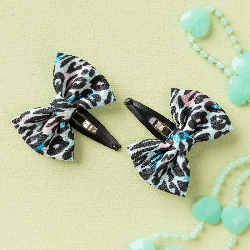 Animal Print Bow Hair Clip Set- Black