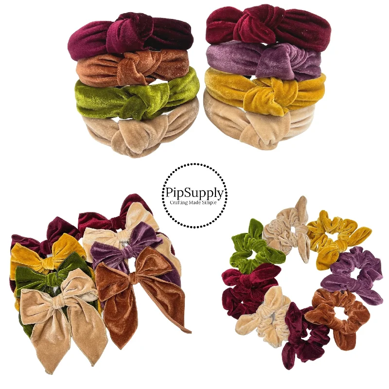 Smooth Fall Solid Velvet Hair Bows Headbands Tied Scrunchies