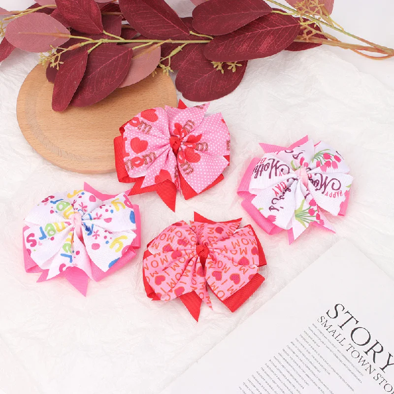 Wholesale Mother's Day Heart Letter Cloth Hair Clips