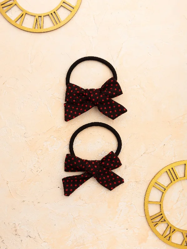 Handmade Tiny Knot Polka Dot Hair Tie Set- Black