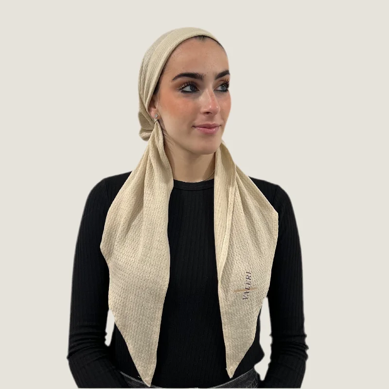 Cream Beige Eyelet Knit Pre-Tied Scarf