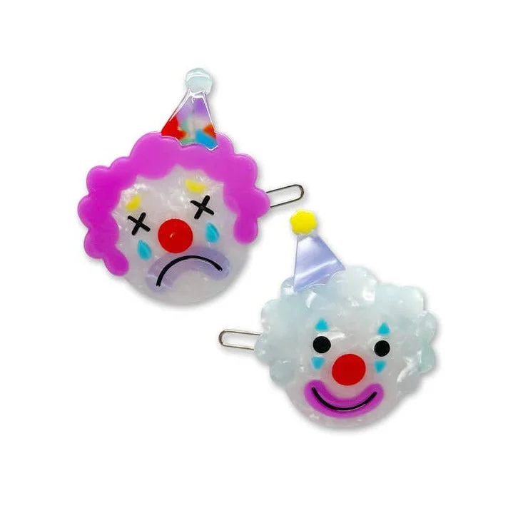 Cute Clowns Acetate Hair Clip Pair