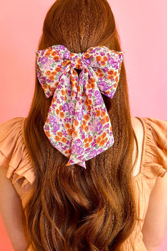 Purple and Orange Floral Hair Bow