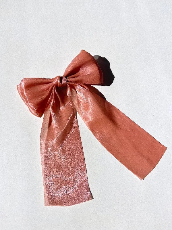 Peach Organza Hair Bow Barrette