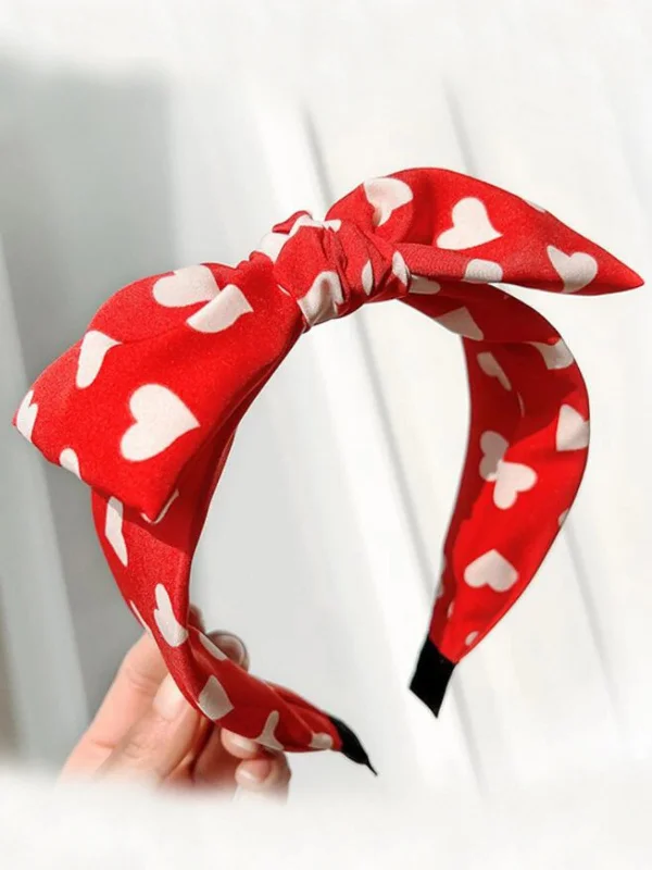 Joyful Days Red Heart Print Bow Headband