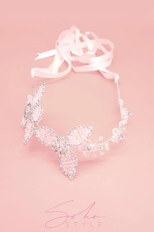 Crystal Flowers with Translucent Leaves hair crown