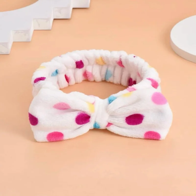 Polka Dot Ribbon Bow SPA Makeup Headband for Washing Face, Skincare Face Wash Headband Microfiber Bow Headbands.