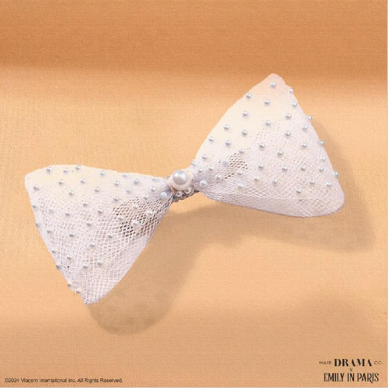 HDC x Emily in Paris Pearl Mesh Hair Bow Alligator Clip - White