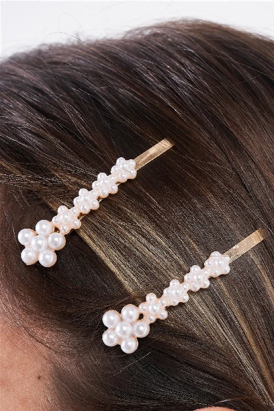 Gold Pearl Embellished Flower Hair Clip /3 Sets