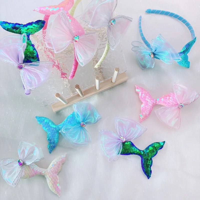 Wholesale Laser Sequins Mermaid Bow Knot Headwear for Kids