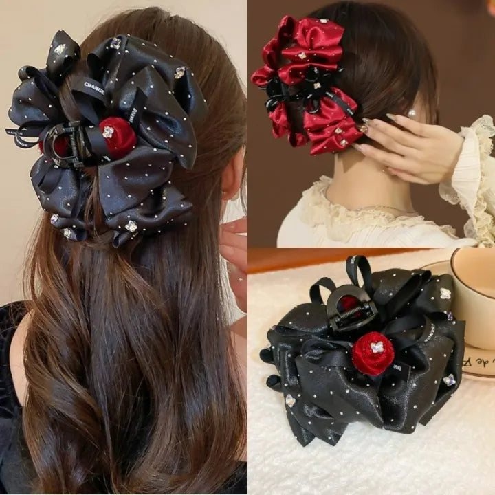 Diamond Bow Flower Hair Claw Clip