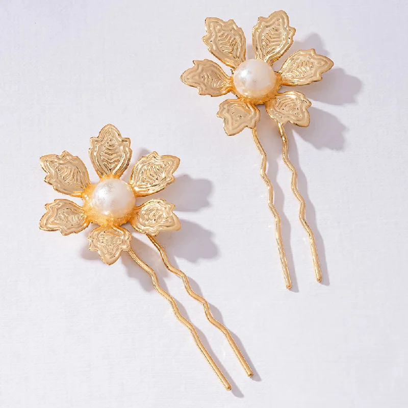 Set of 2 Blossom Pearl U Pins - Gold