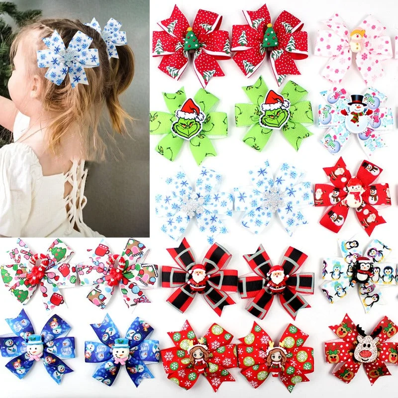 Wholesale 5pcs Christmas Swallowtail Ribbon Bow Hairpin