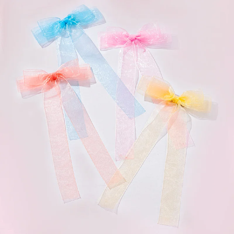 Multi Organza Ribbon Hair Bows - Set of 4