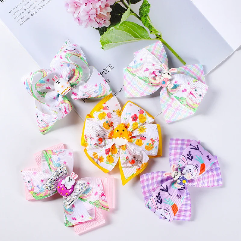 Wholesale Easter Cute Bows Cloth Hair Clips