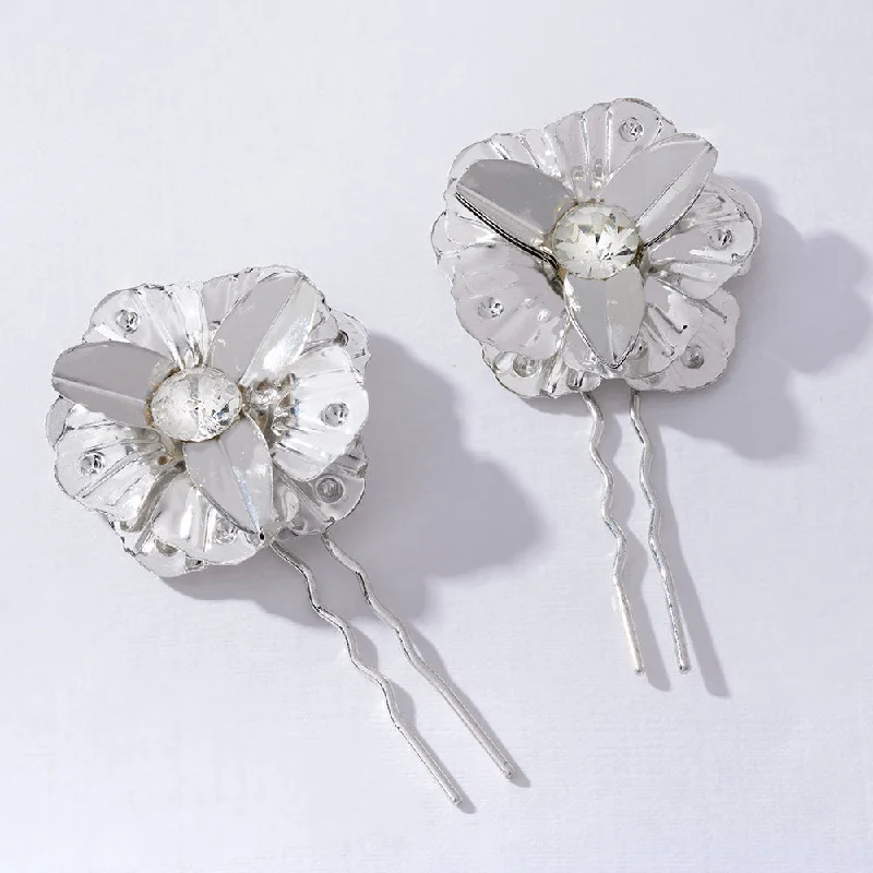 Set of 2 Iris Crystal U Pins - Silver