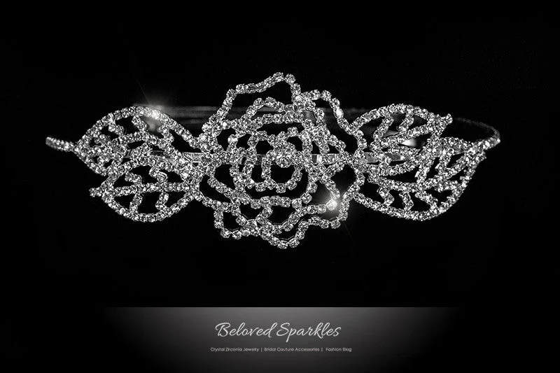 Lorel Large Rose Rhinestone Silver Headband | Rhinestone