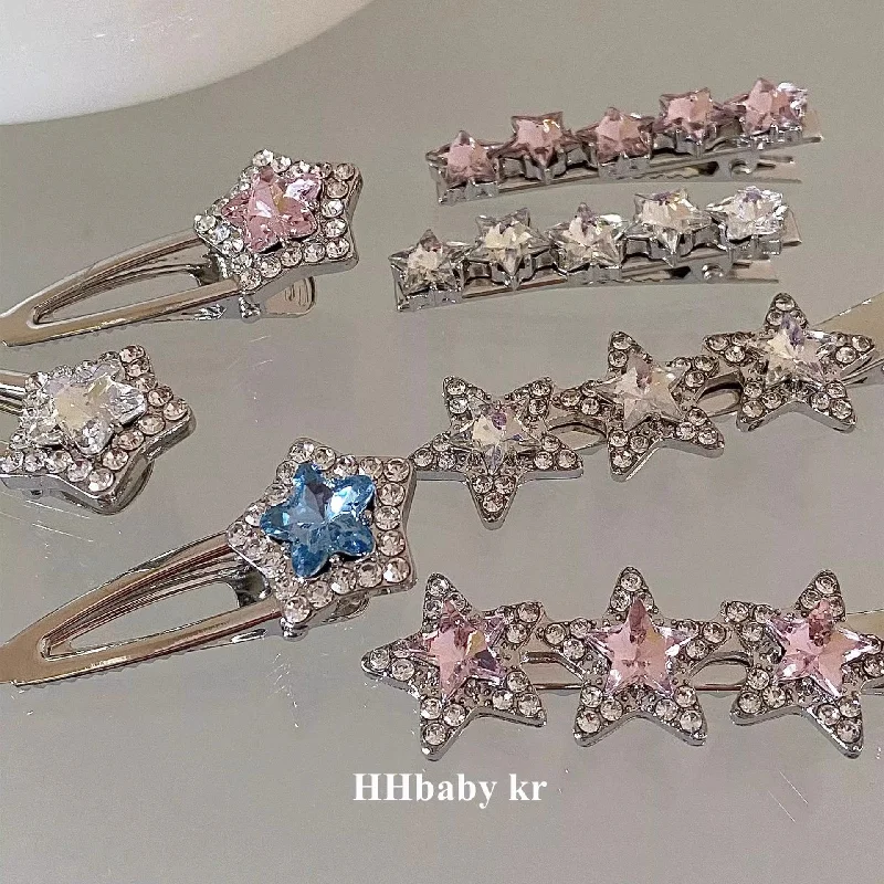 Wholesale Millennium Girls Silver Star Water Diamond Metal Hair Clips