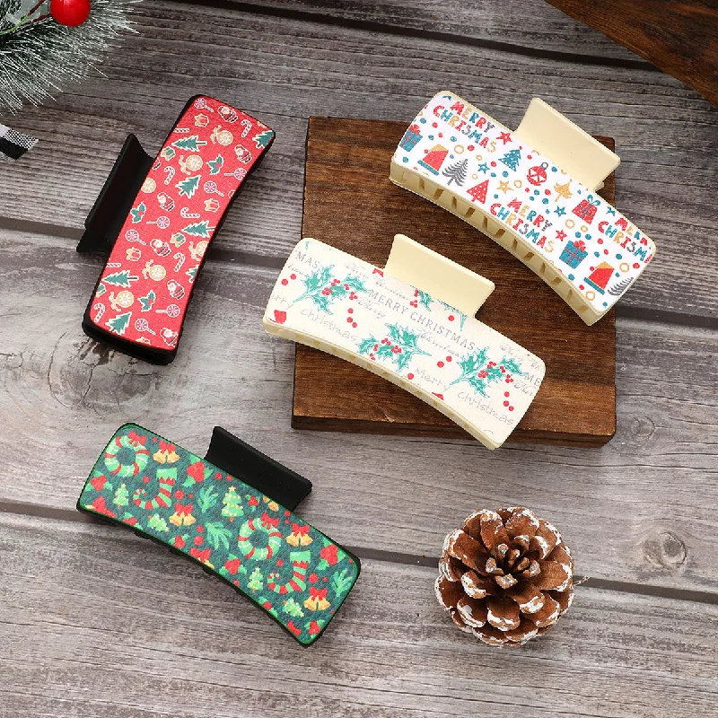 Wholesale Christmas Santa Claus Christmas Tree Leather Hair Clip