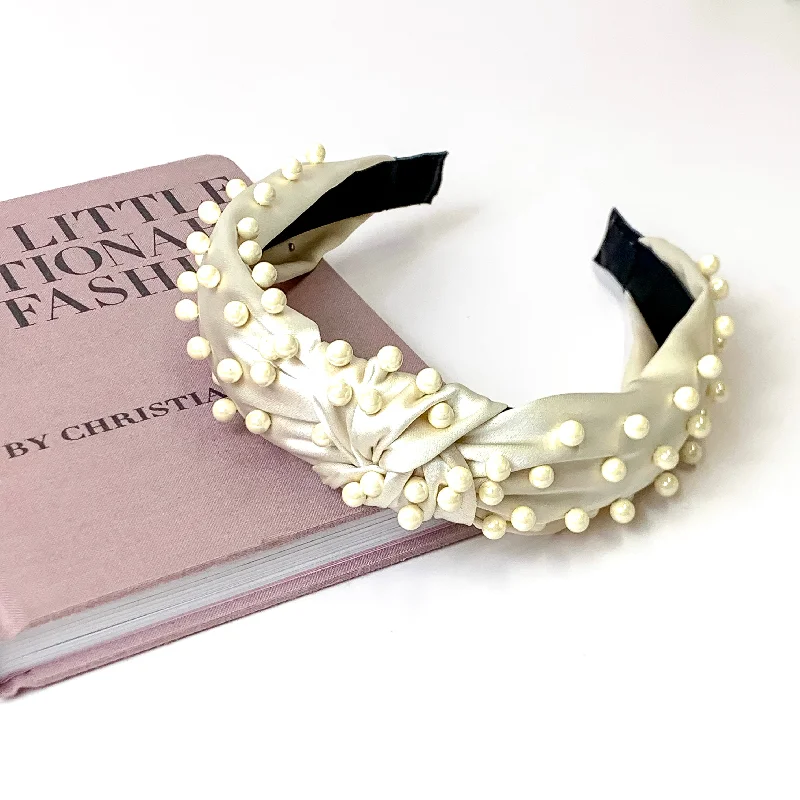 Ivory Knotted Headband with Ivory Glass Pearl Detailing