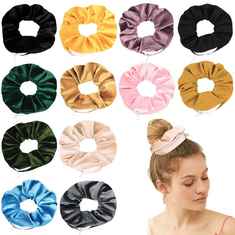 Wholesale Swan Velvet Velvet Zipper Hair Scrunchies