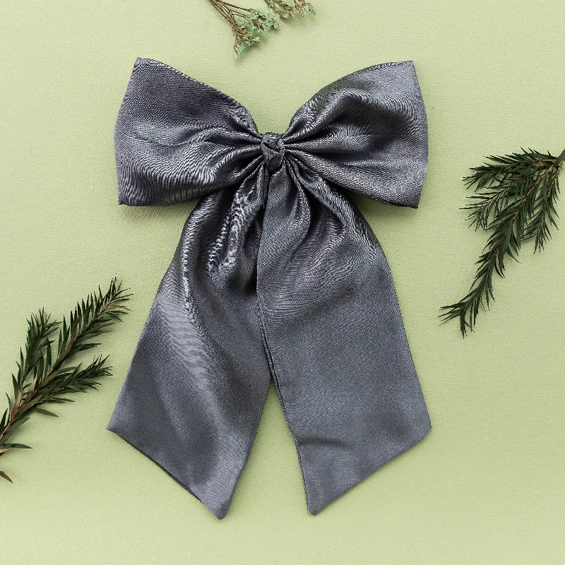 Oversized Satin Sailor Bow Alligator Clip- Gray