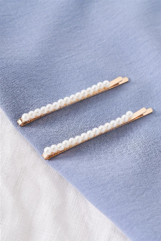 3pcs String of Pearls Gold Metal Hair Bobby Pins