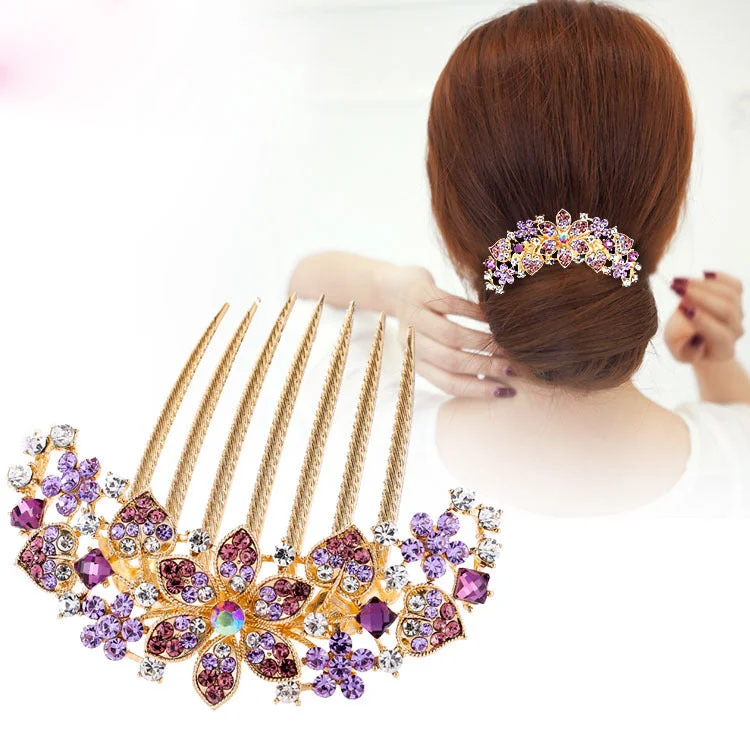 Wholesale Hair Clip Flower Crystal Diamond Seven Teeth Hair Comb