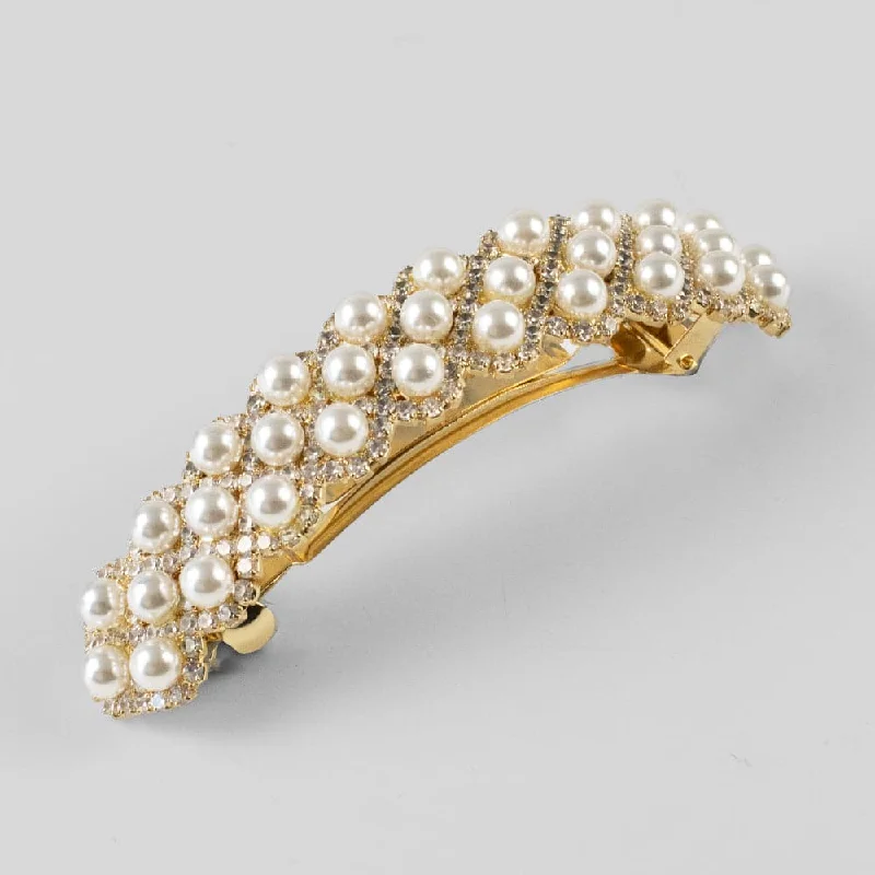 Wide Arched Crystal and Pearl Barrette