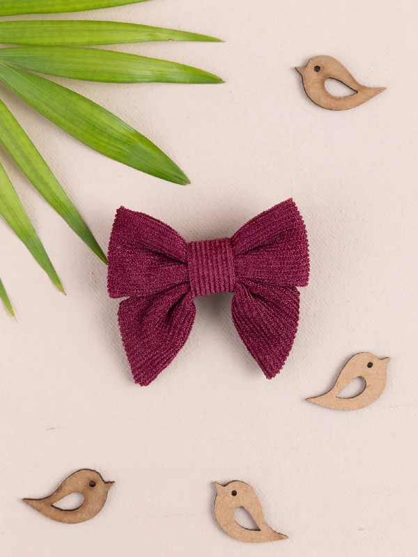 Corduroy Sailor Bow Alligator Hair Clip- Wine Red