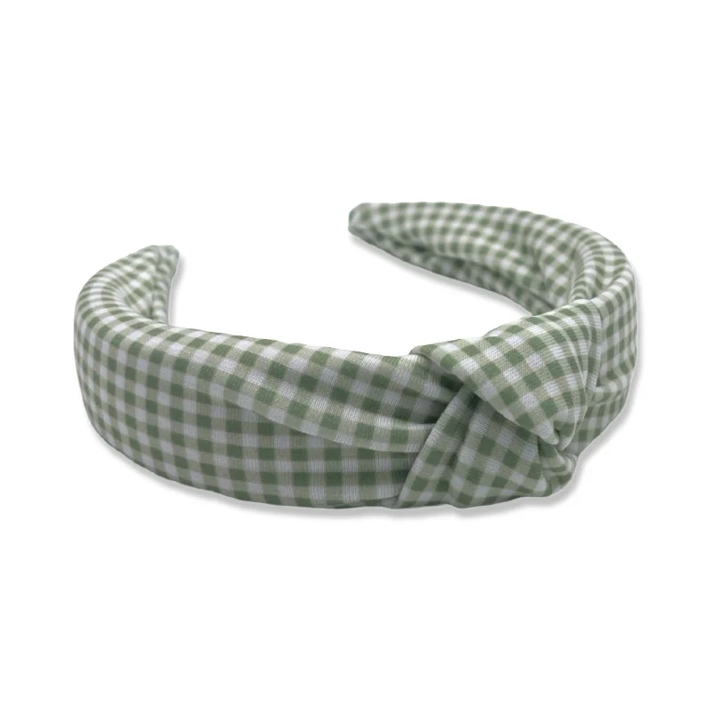 Green Gingham Hard Headband