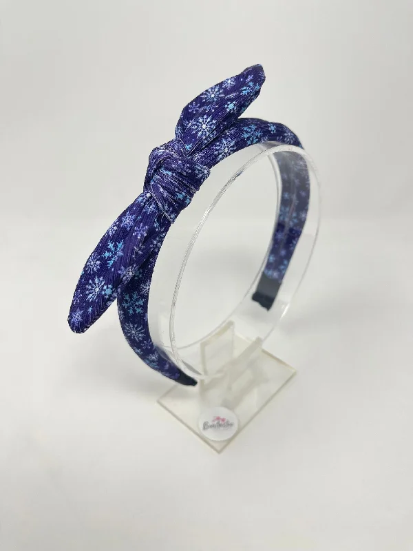 Christmas - Ribbed Bunny Ear Headband - Navy Snowflake