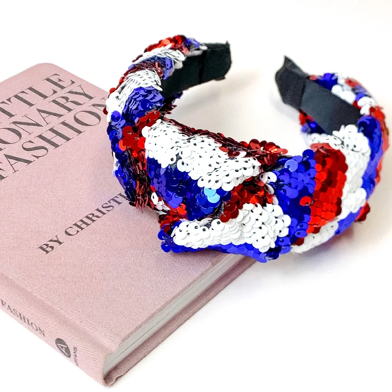 Sequin Knotted Headband in Red/White/Blue