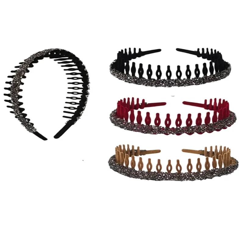 Glittering light weight flexible teeth comb velvet  headband